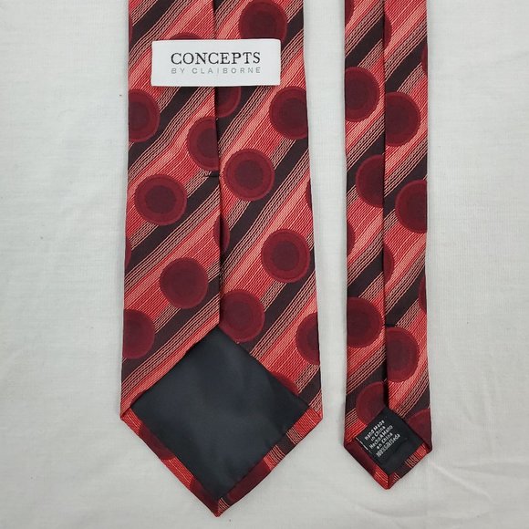 Concepts by Claiborne Silk Necktie Red Polka Dot Black Stripes Pattern Designer - Picture 5 of 8